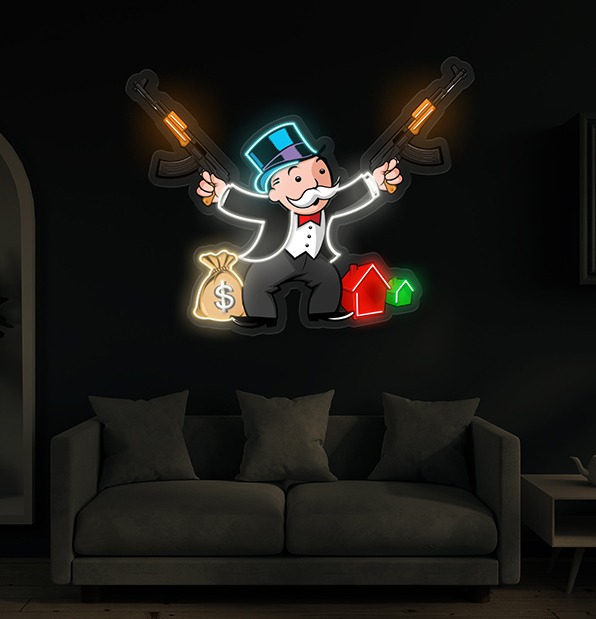 Monopoly uncle devil uv printed neon artwork