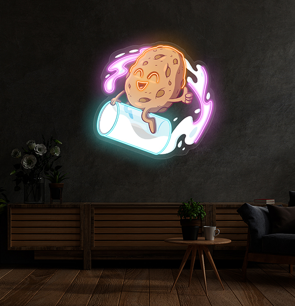 Cookie Riding a Glass LED Neon Sign