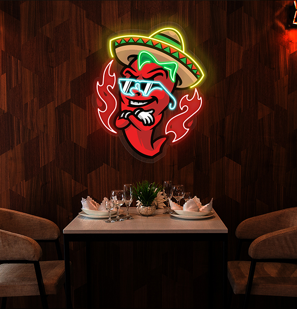 Mexican Chili Pepper Cartoon Mascot Artwork Led Neon Sign Light