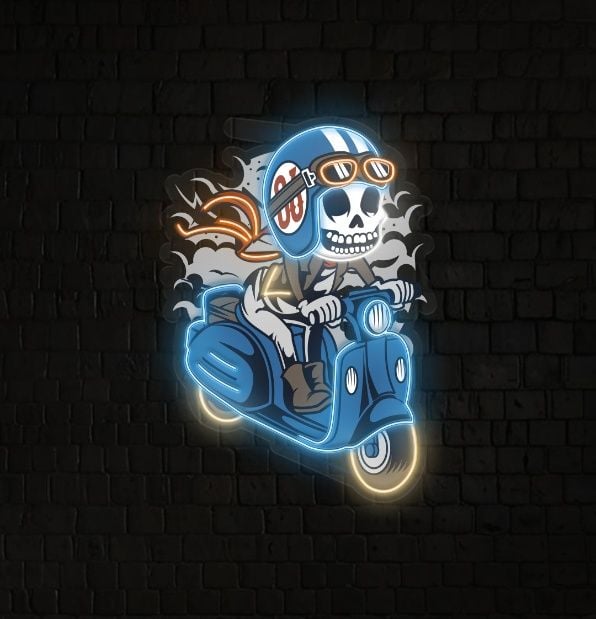 Skull with scooter uv light neon art