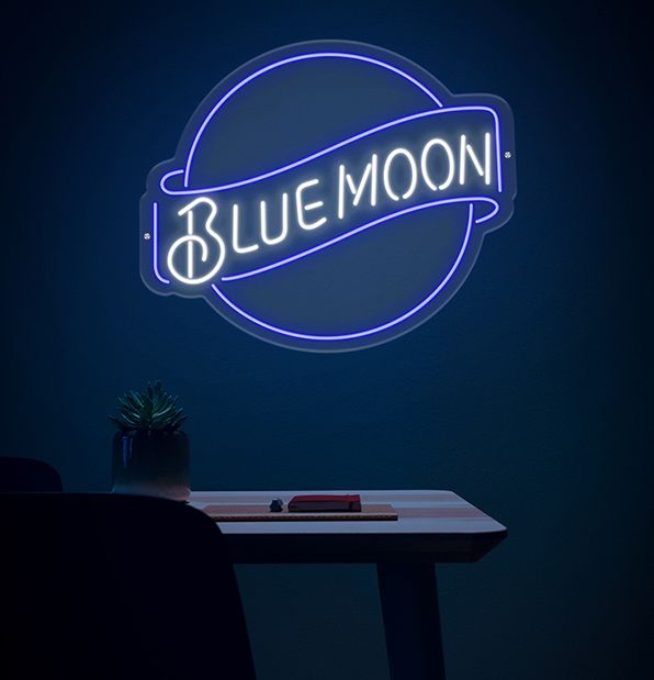 Blue Moon Neon Sign - Cool Light Glow to Your Space | NeonChamp