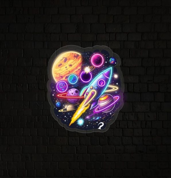 Rocket Launching Universe LED Neon Sign Light Pop Art