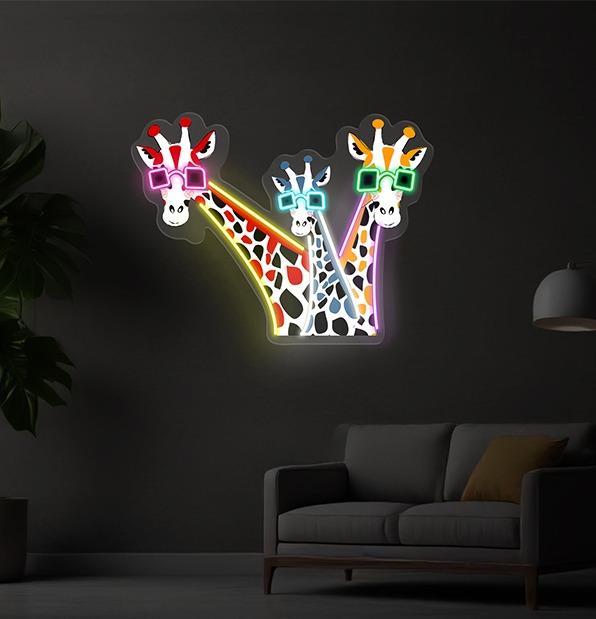 Funny Giraffes with Sunglasses UV Print LED Neon Sign