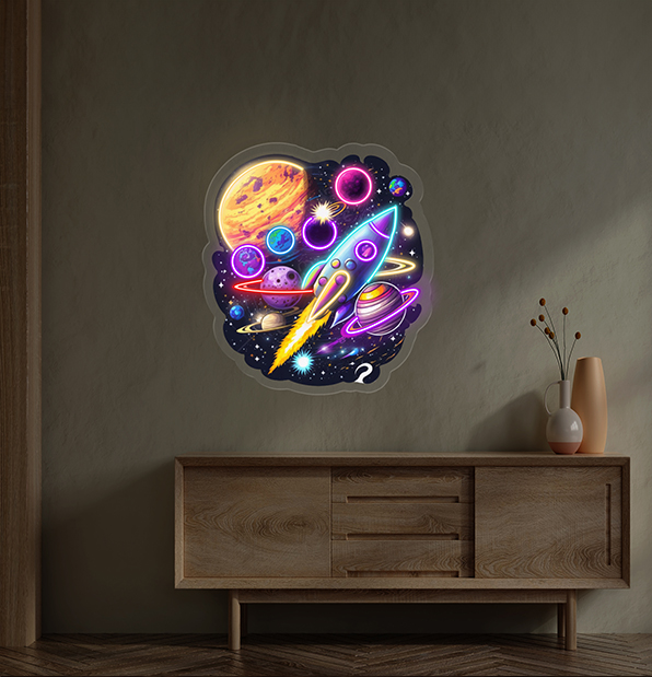 Rocket Launching Universe LED Neon Sign Light Pop Art