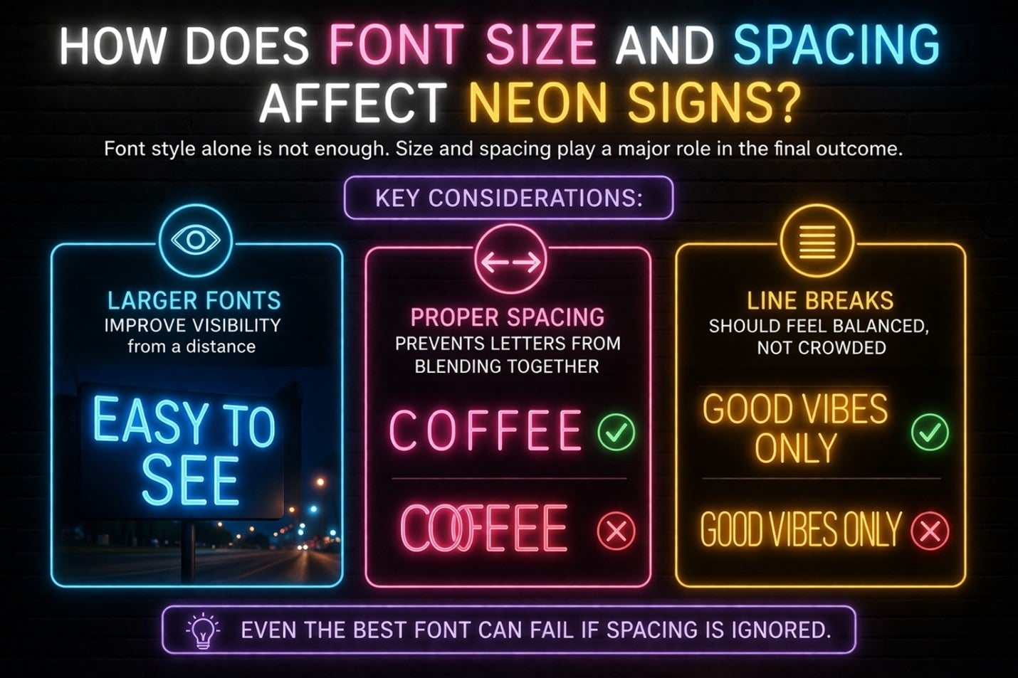How Does Font Size and Spacing Affect Neon Signs 