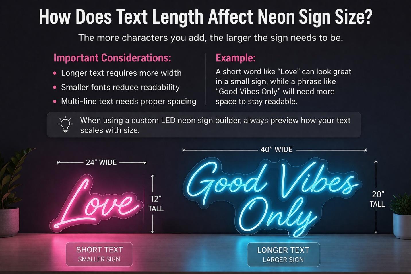 How Does Text Length Affect Neon Sign Size?