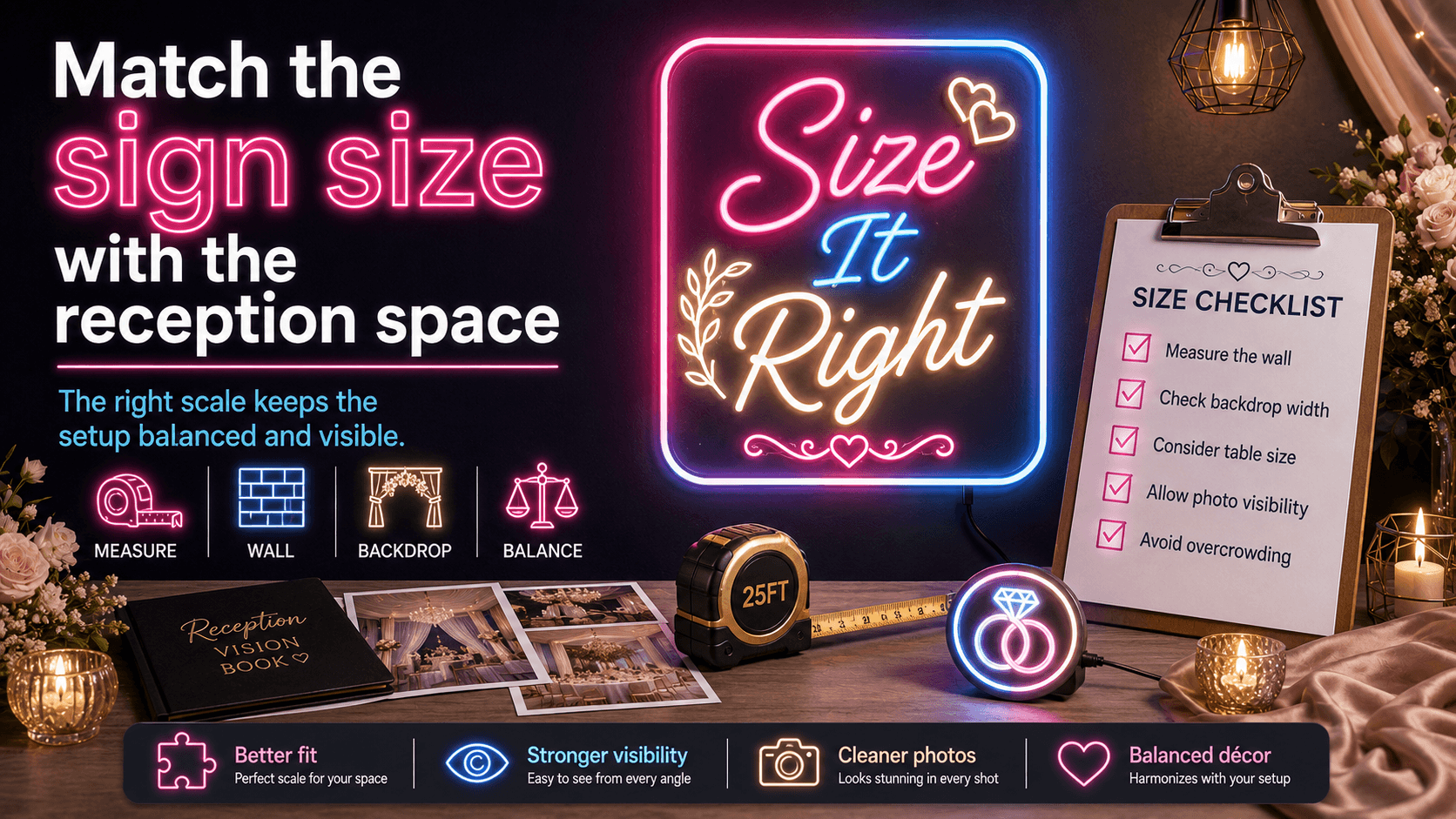 Match the sign size with the reception space