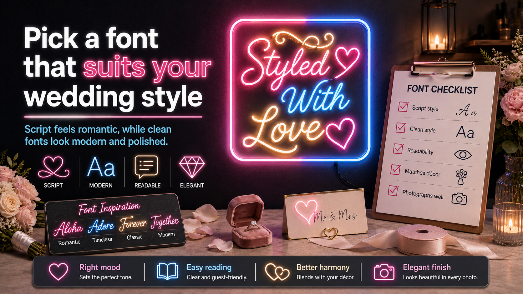 Pick a font that suits your wedding style