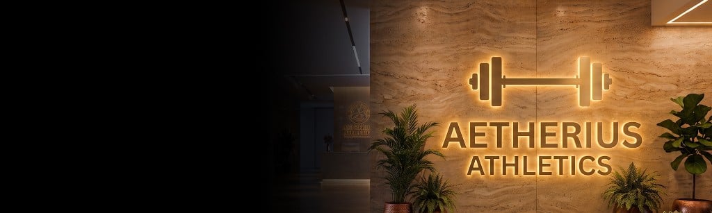 Backlit Exterior Signage AETHERIUS ATHLETICS custom LED backlit exterior signage with warm halo glow