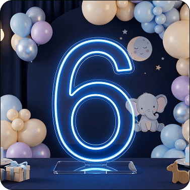 Blue custom neon number 6 for a birthday celebration
