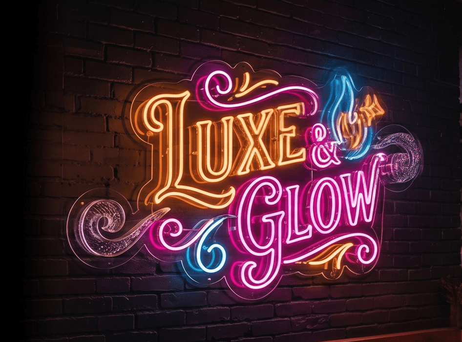 Neon sign placement examples on a dark wall
