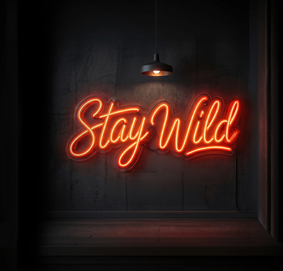 Custom neon sign text design on a dark wall