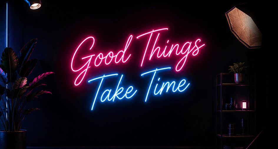 Neon sign materials and backboard style examples on a dark wall